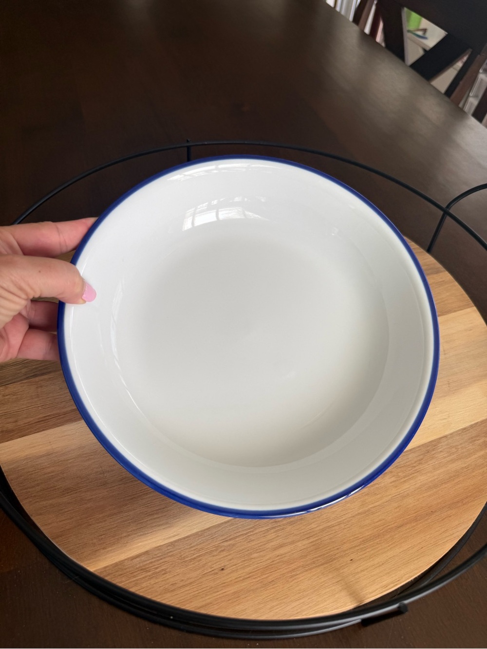 Fitz & Floyd Everyday White Blue Rim 9” Porcelain Serving Bowl